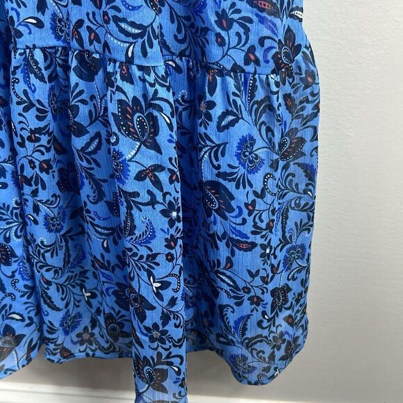 Old Navy Blue Chiffon Midi Tiered Ruffle Midi Dress Size XL Floral - Picture 9 of 16